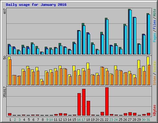 Daily usage for January 2016